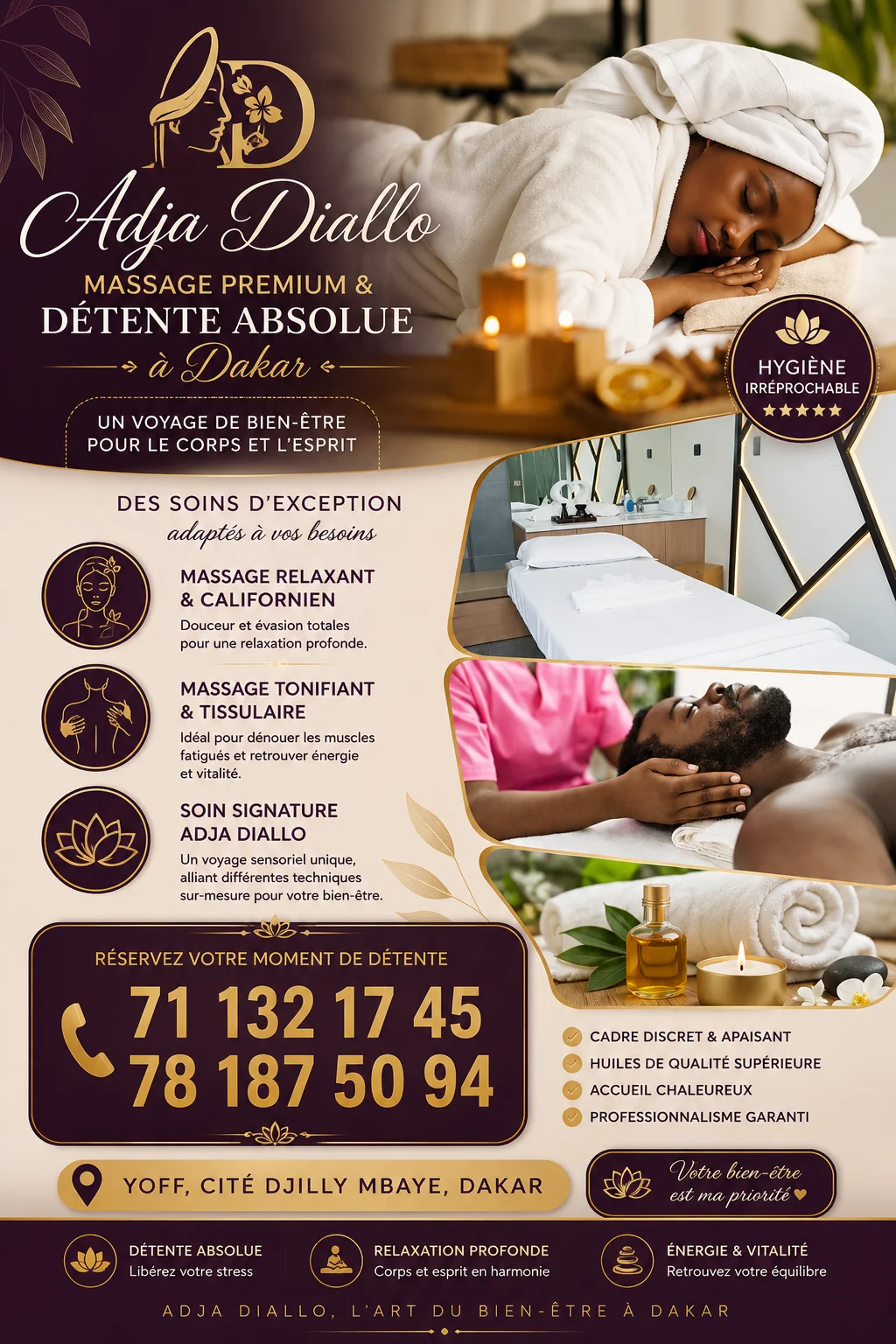 Massage relaxant & californien chez Adja Diallo à Yoff, Dakar